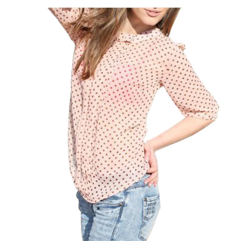 Polka Dot Blouse Fashion Ladies O-neck Long Sleeve Back Button Casual Women Tops blusas feminino SMY908