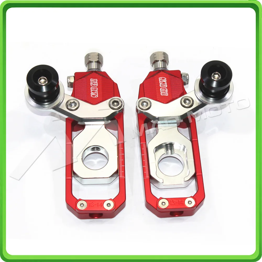 Motorcycle Chain Tensioner Adjuster with paddock bobbins kit for Kawasaki Ninja ZX10R ZX-10R ZX 10R 2008 2009 2010 Red&Silver (1)
