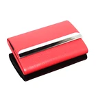 Customize Laser Logo Stainless Steel Cardholder Red PU Leather Gift Christmas Card Display Holder