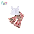 Wholesale Children's Boutique Clothing Girl Ruffle Clothes top matching bell-bottoms spring Girls Outfits
