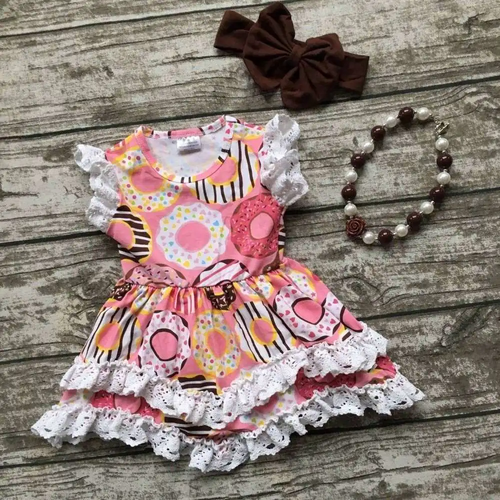 Summer baby girls outfits children Doughnut cotton dress girls lace ruffle boutique dress cute dress matching accessories