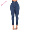 Sexy Ladies High Waist Ripped Denim Jeans Bulk Wholesale Blue Skinny Jeans