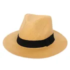 Summer Plain Pastoral Beach Panama Hat Flat Wide Brim Fedora Paper Straw Hat