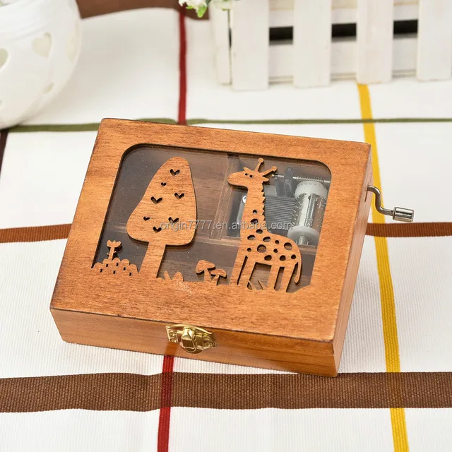 handcrank giraffe carved wooden music box