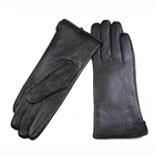 Leather gloves women's thin wool lining autumn and winter plus velvet warm ladies deer leather gloves