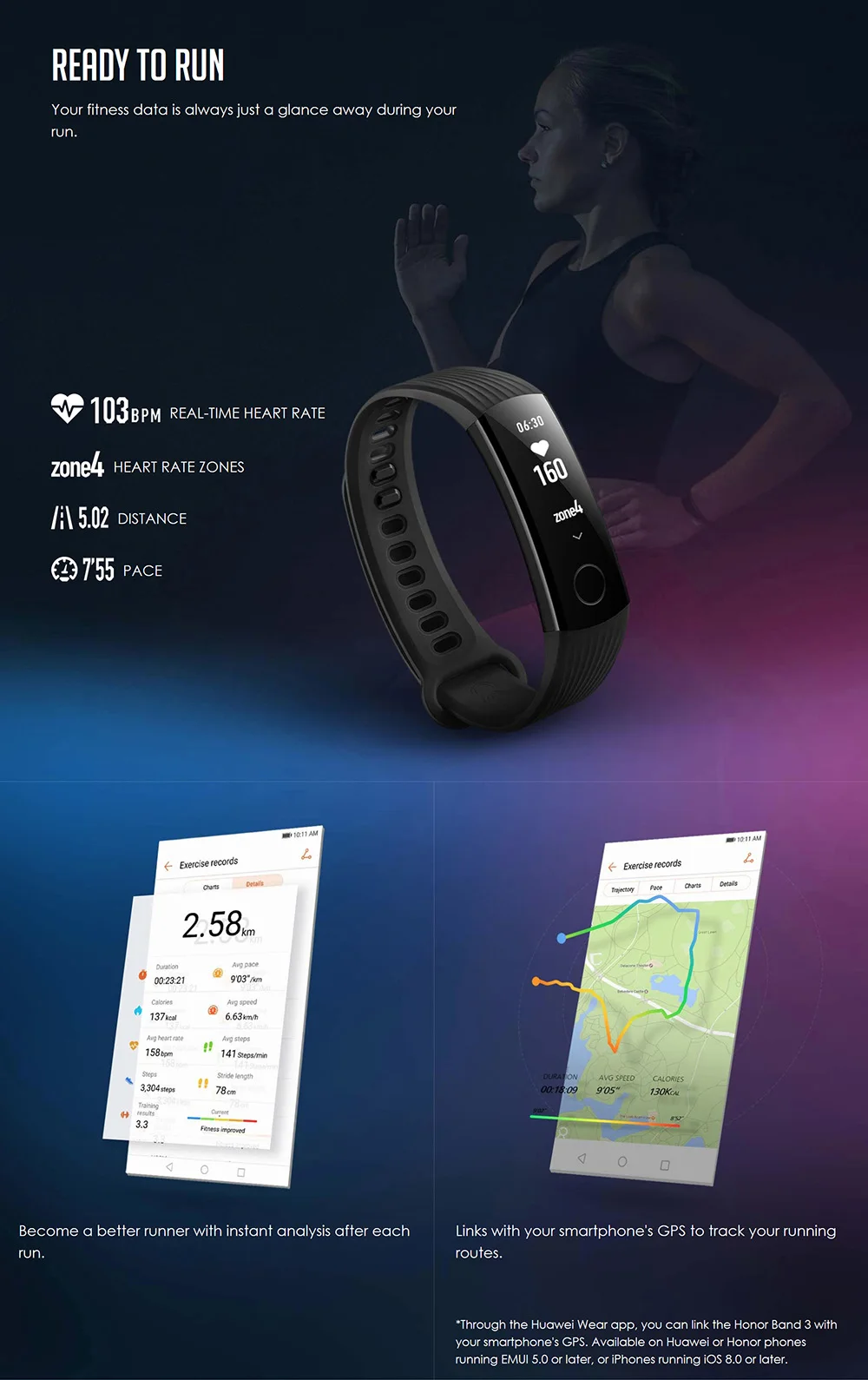 New Original Honor Band 3 Smart Wristband 0.91inch OLED Heart Rate Monitor Fitness Track Sport band waterproof for IOS Android