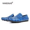 Vikeduo Hand Made Footwear Manufacturer Latest Design Blue Croc Leather Loafers Moccasin New Style Driving Shoes