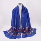 The Latest Muslim Luxury Soft Long Tie Dye Color Head Cover Tassels Neck wear Girls Rose Flower Embroidery Scarf Hijab