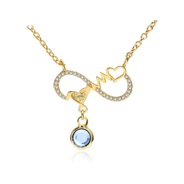 fashion gold plated custom infinity birthstone pendant necklace