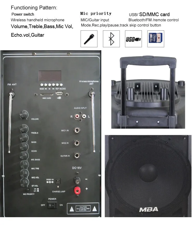 MBA New Product 18-Inch Subwoofer High Quality Big Power HiFi Big Sound Plastic Active Trolley amplifier Speaker - ANKUX.COM