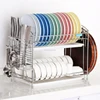 Foldable Bamboo organization Utensil Holder 2 tier plastic Wooden draining rack Supplies Dish Wire Display Drying Frame