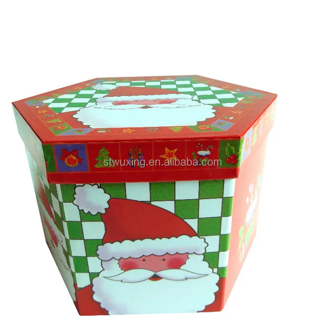 hexagon paper decoration christmas gift box with lid