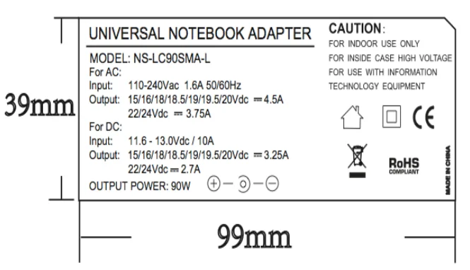 90W Universal AC Adapter with 8 DC Voltages Output for Laptop PC Variable