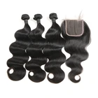 Hair Weaving Human 100% Unprocessed Bundles with Closure Peruvian Virgin Human Hair Bundles with Lace Closure 100% Unprocessed Raw Virgin Cuticle Aligned Hair Weave