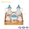 Ceramic spice set shell condiment pots with wood tray