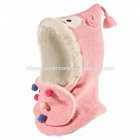 Pink Baby Girls Knitted Warm Hood Hat Lovely Cartoon Chick Style Cap Earflap Scarf Set