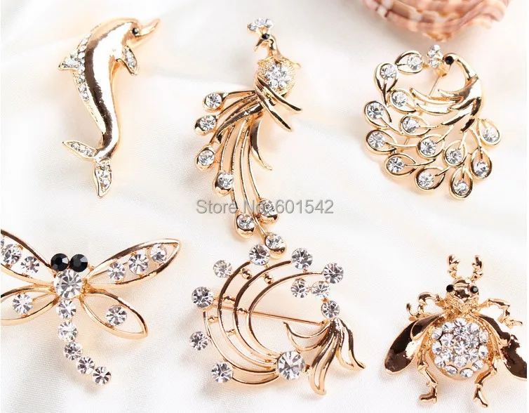 (24 pieces/lot)Mix-wholesale 2014 Newest Europe style animal Crystal Brooch, hijab pins NO.111