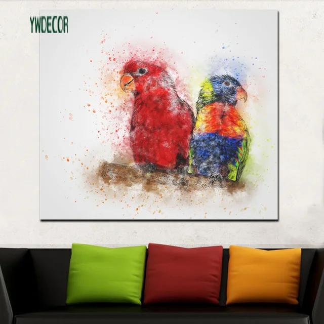 painting style,paintingeyeson modern oil painting style canvas frame print picture two parrots