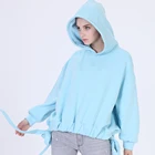 Women Dolman sleeve hoodie Elastic hem Bowknots Bandage White color Dropped shoulder Baggy hoodies