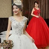 2020 Newest Vestidos De Novia Silhouette v neck crystal embellished red and white bride wedding dress ball gown