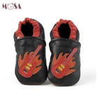 Zachte Zool Lederen Baby Schoenen Zwart Rock Band