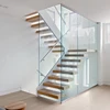 Straight staircase custom-made with wood steps and glass railing