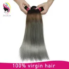 Feibin Company ombre 1B/grey 100% Peruvian human straight hair weaving