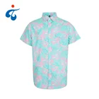 Latest casual hawaii fancy leaves printed men's shirts blue cotton designs