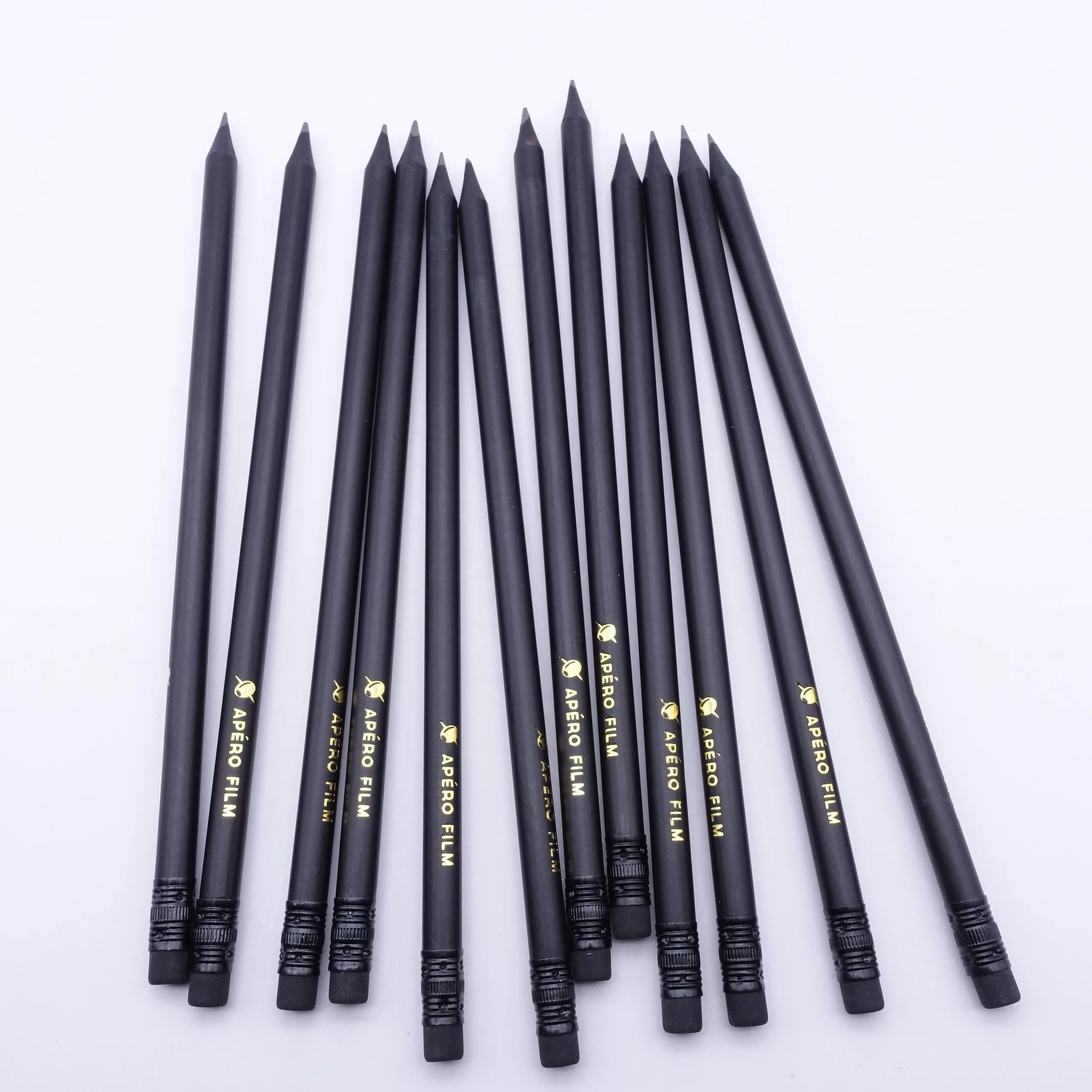 7"" sharpened black wood hb pencil with eraser