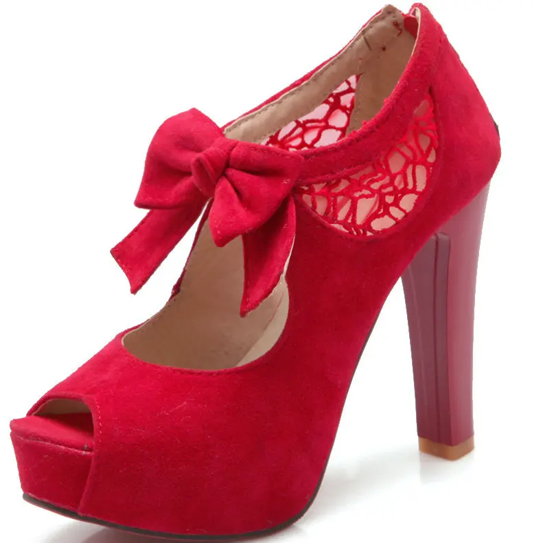 2015 New Plus size 32-42 fashion vintage shoes woman small bowtie platform pumps,ladys sexy high heeled shoes for women
