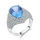 Abiding wholesale natural blue topaz gemstone bijoux fashion jewelry 925 italian silver ring for women