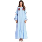 Zakiyyah 7609 Western stylish Muslim light blue Crinkle sleeve loose Abaya with floral design