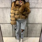 women full pelt thick stand collar real raccoon fur coat ladies long sleeve natural fur jacket