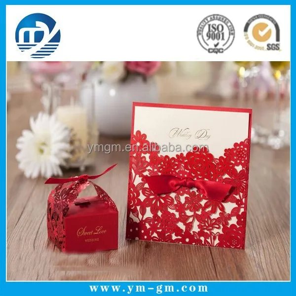 2015 new design red paper chinese laser cut wedding invitation