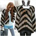 YR699 Women Hot Sale Zigzag V-shape Slim Real Rabbit Fur Jacket