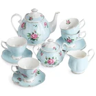 Amazon best seller flower decals royal style english porcelain tea set with teapot
