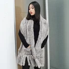 CX-B-01A Stocklot Women Fashion Pocket Wrap Knitted Shoulder Rabbit Fur Shawl Scarf
