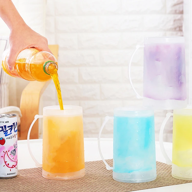 Amazon Hot Sale Double Plastic Beer Cup Clear PC Handle Mug Juice Drinking Cup Tableware Dining Pub Bar Accessories