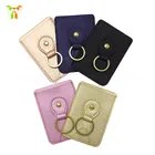 PU Leather Credit Card Wallet Pocket ID Case Pouch Phone Card Holder with Finger Ring