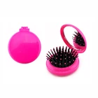 Pink Plastic Folding Soft Nylon Bristle Hair Brush Wavy Round Mini Comb