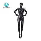 High quality arms akimbo clothing store display black plastic walk female mannequin