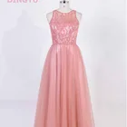 Beautiful floor-length net pink long sweetheart lace evening dress