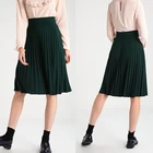2018 New fashion ladies pleated skirt high waist midi A line skirt black/green/pink