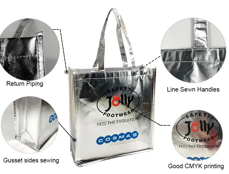promotional full color printing silver packaging gift bag