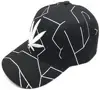 Black/White Curved Bill Baseball Cap Hat ,Cotton Adjustable Sport Cap, Embroidered Weed Leaf and Wavy Stripes