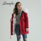 Fish Tail Design Real Fox Fur Liner Large White Raccoon Fur Collar Hooded Fur Parka