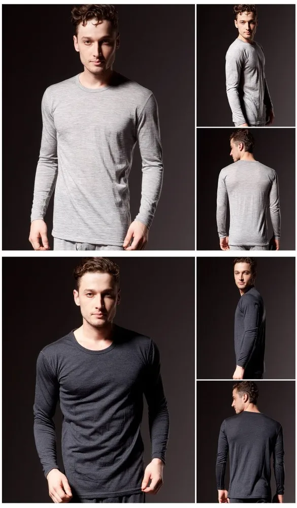 Custom Men's male 100% Pure Merino Wool Outdoor Winter Athletics Sports Fleece Base Layer Thermal Warm Underwear Midweight Tops&