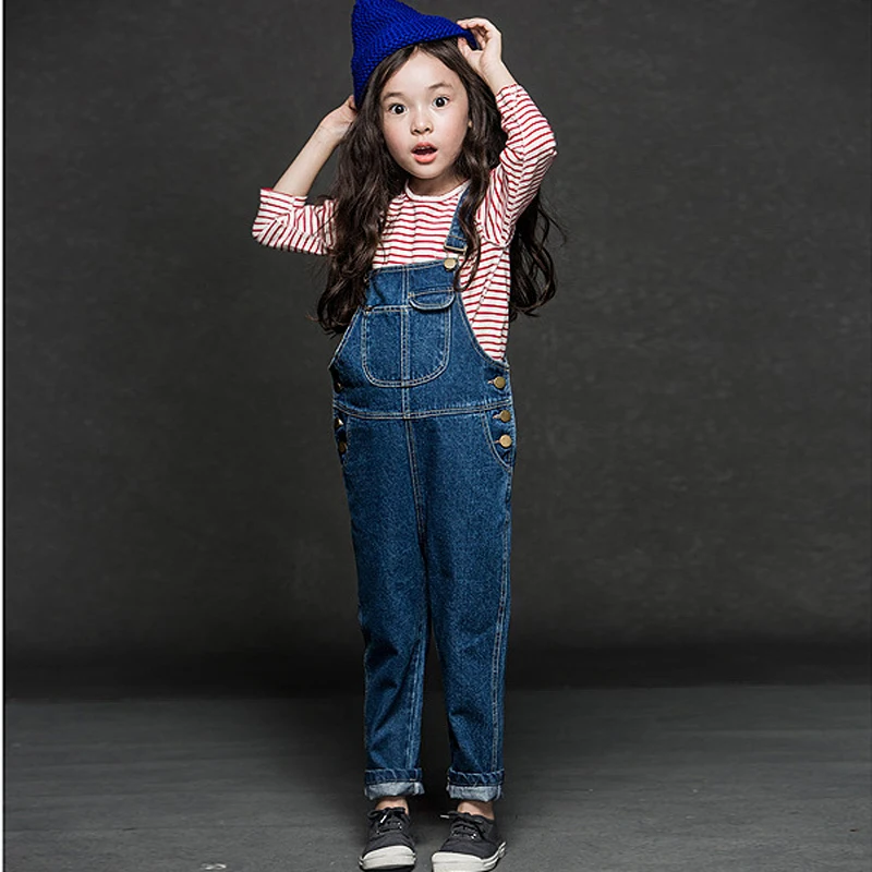 2016 new fashion children clothing 100% cotton blue denim overalls children jeans for girls