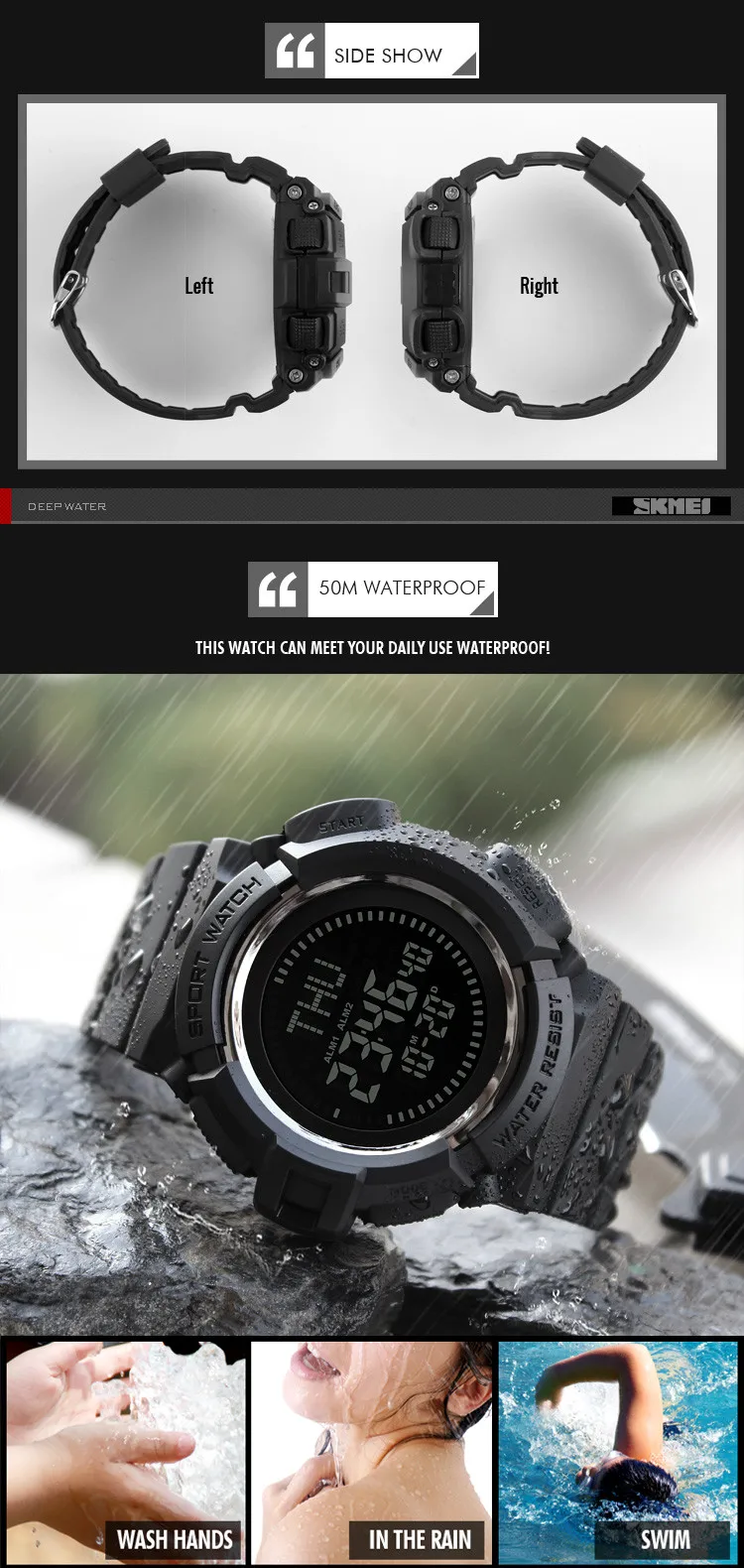 Skemi New Concept 5tam Waterproof Compass Watch Digital In Wristwatch For Men