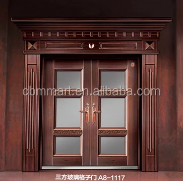 Casa moderna exterior Puerta de doble puerta de vidrio templado de cobre puro villa Puerta de entrada puerta de diseño